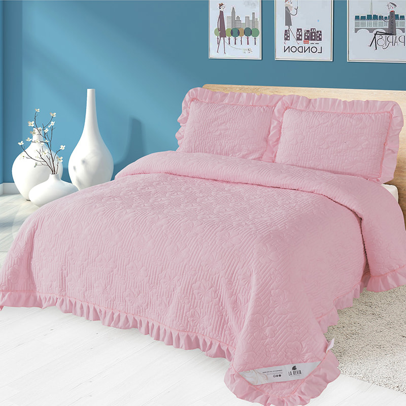 Set penutup tempat tidur solid renda ultrasonik