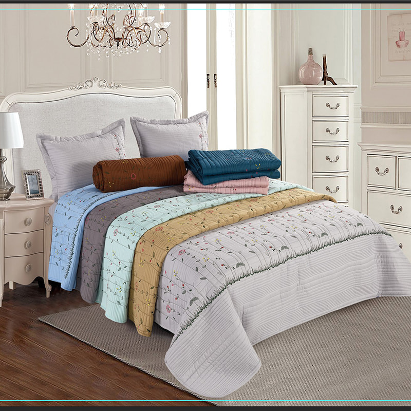 Penutup tempat tidur bersulam berlapis