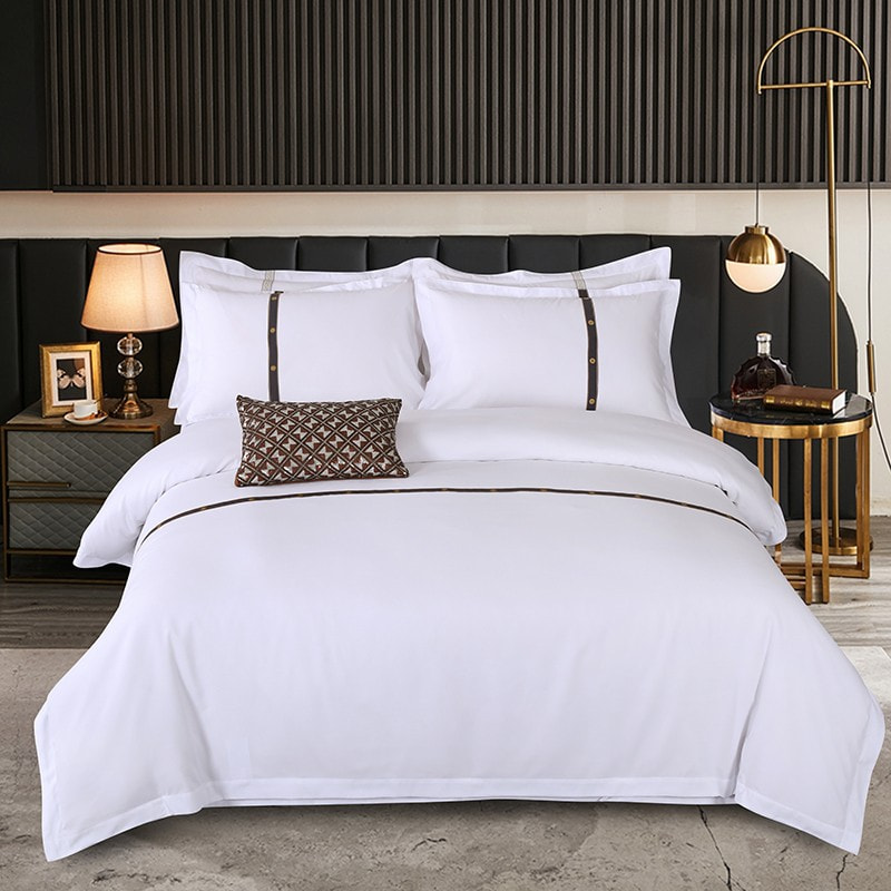 Set tempat tidur linen hotel poli-cotton solid