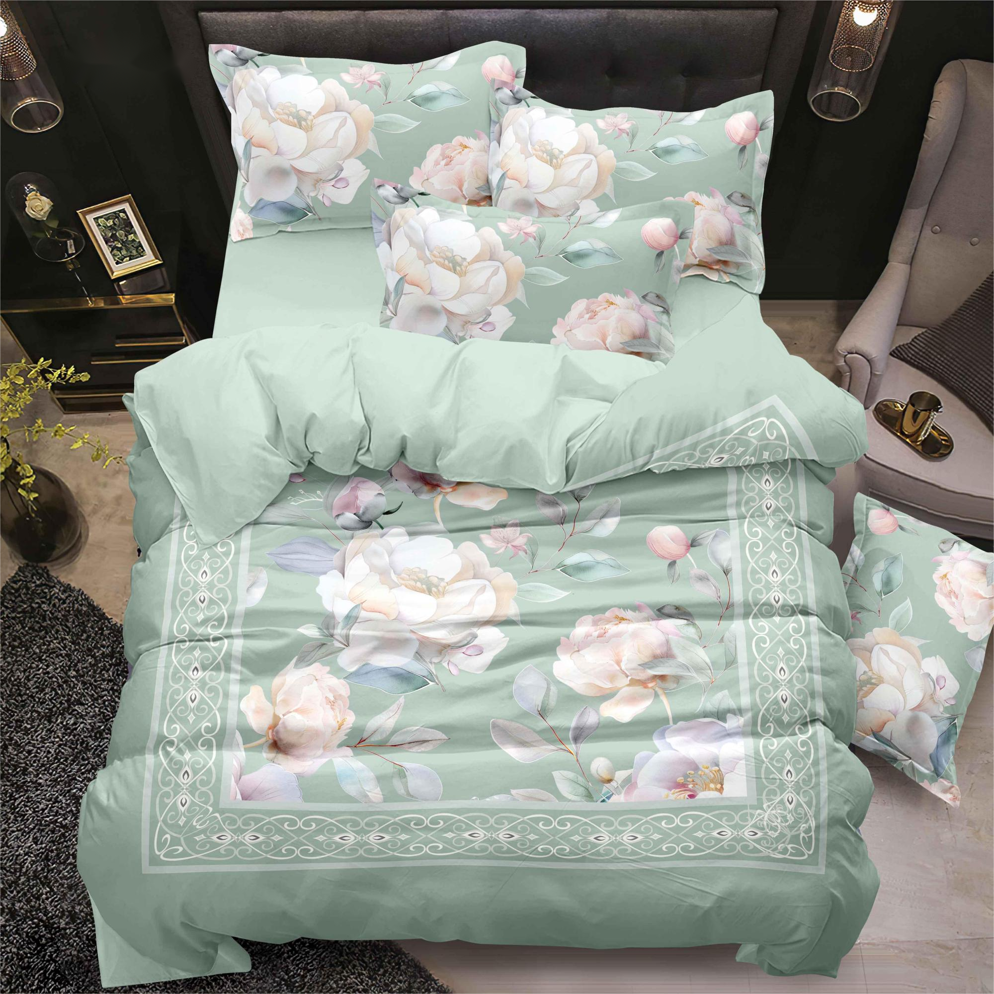 Sheet Tempat Tidur Cetak Digital Bunga Hijau 130gsm