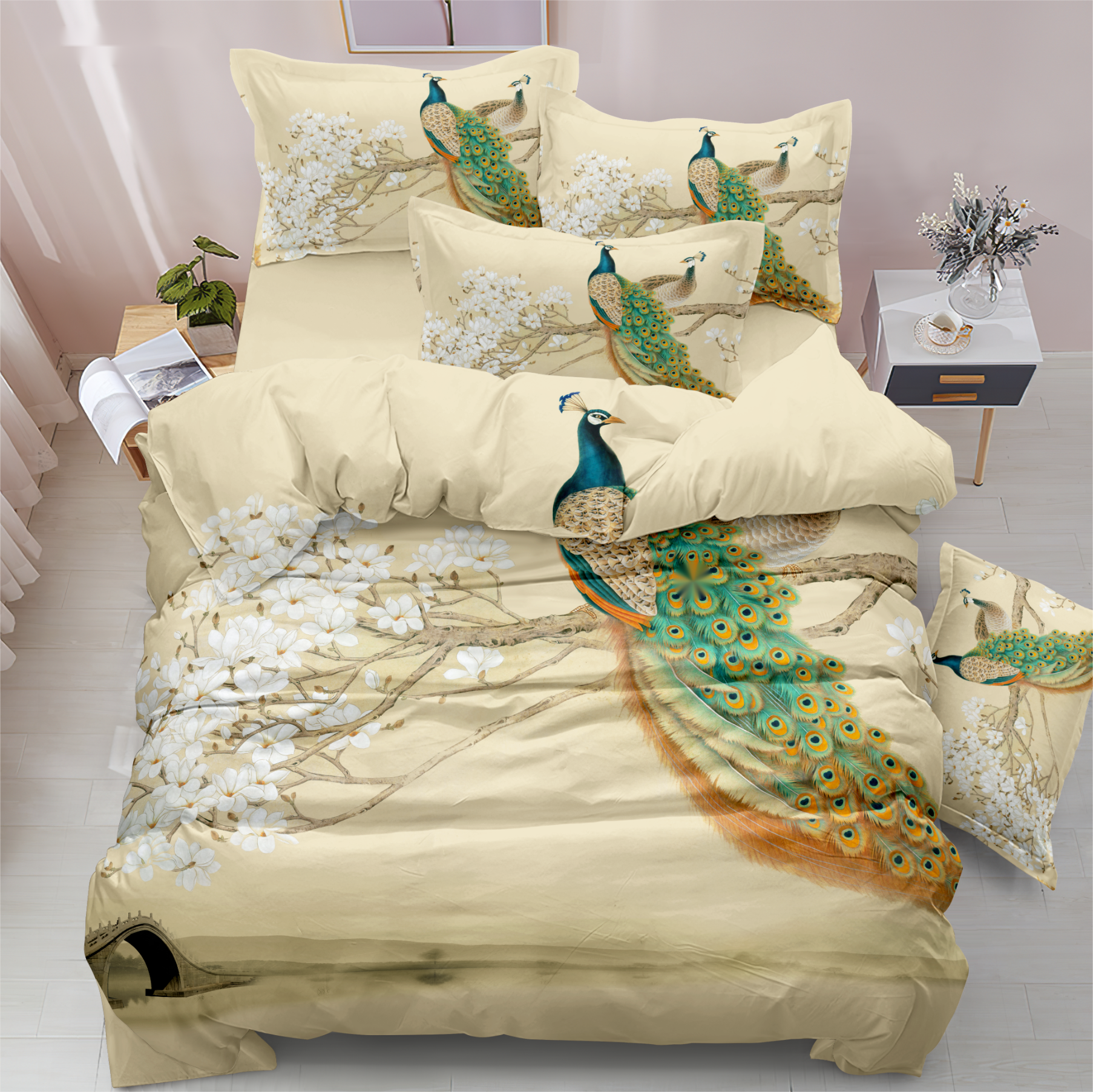 Soft Flower Digital Digital Cetak Sheet Set Modern