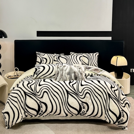 Set tempat tidur beludru susu cetak keanggunan mewah