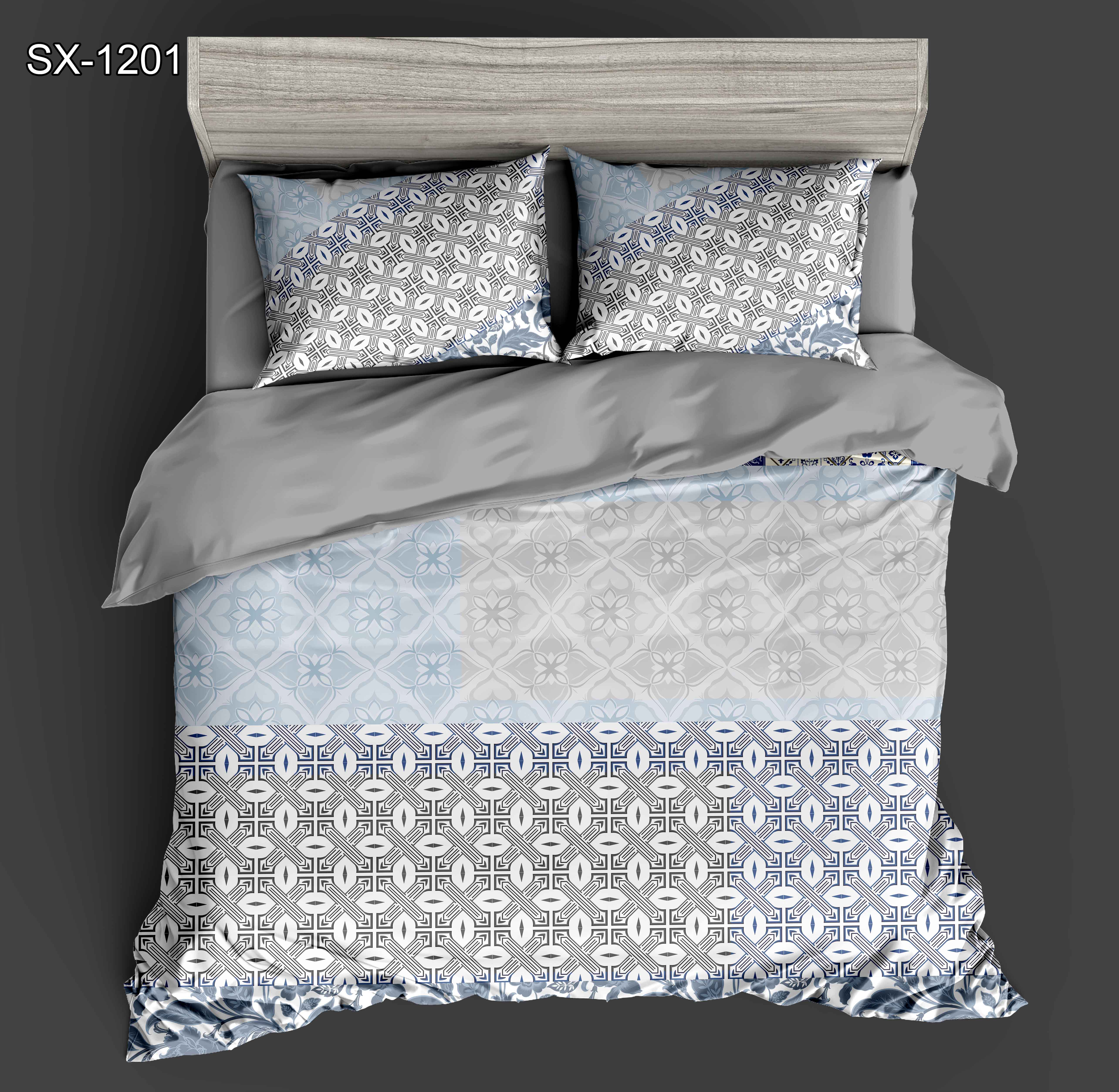 5D Digital Printed Bed Sheet Set dengan desain pola geometris
