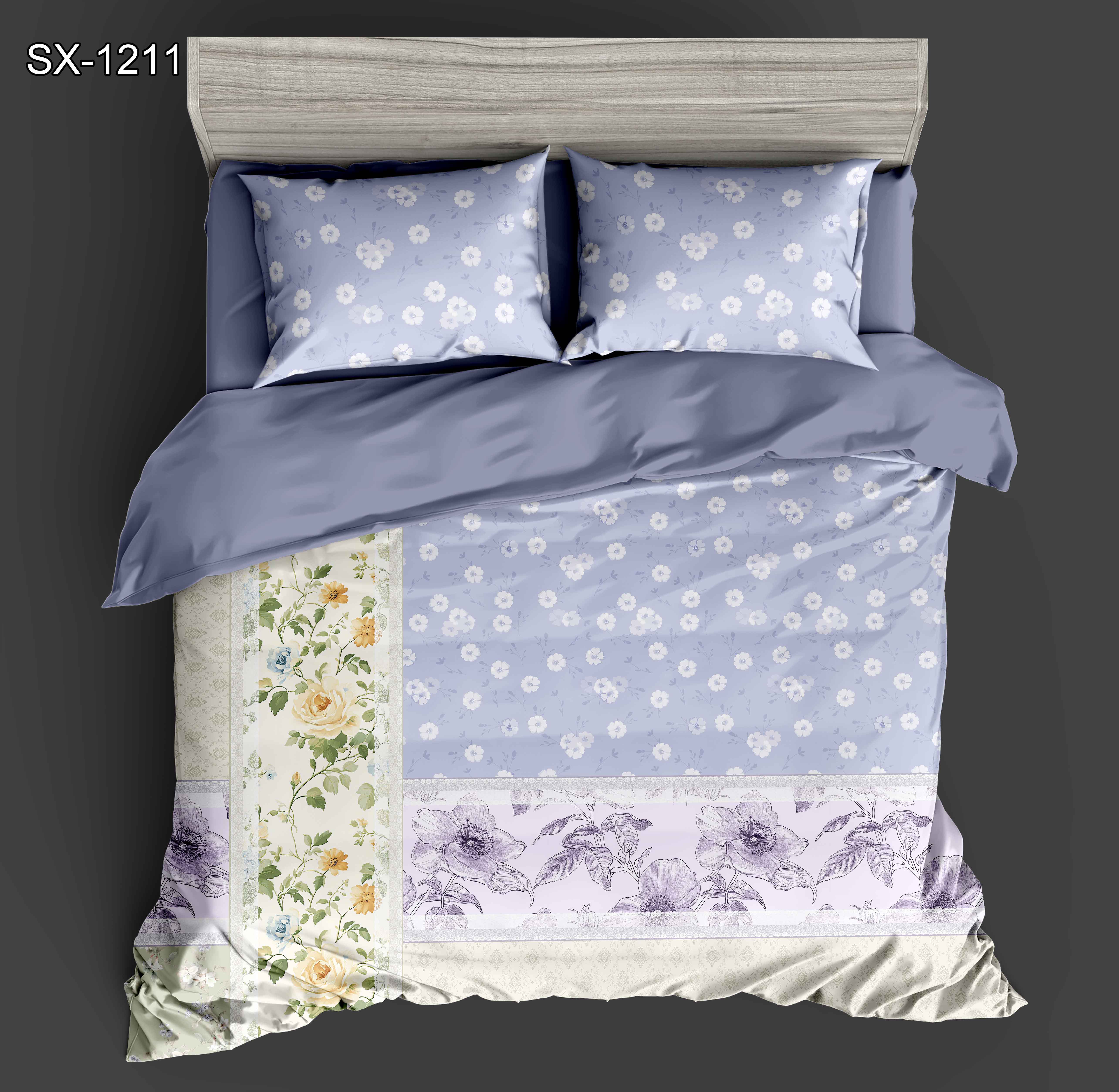 5D Digital Digital Cetak Sheet Set Dengan Desain Patchwork Floral dan Vintage Pattern