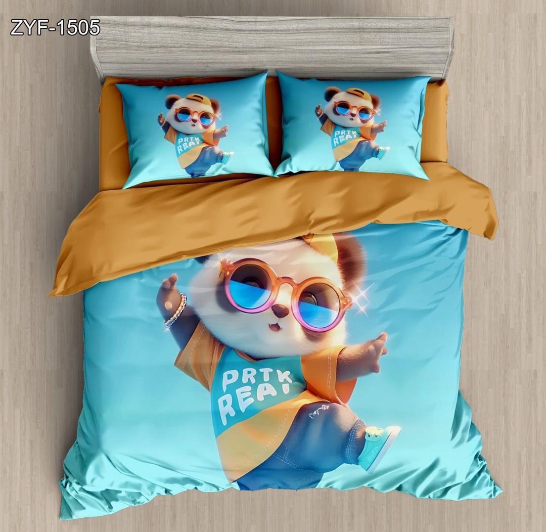 Kartun 5D Tempat Tidur Tercetak dengan Panda Keren di Kacamata hitam dan desain t-shirt yang menyenangkan