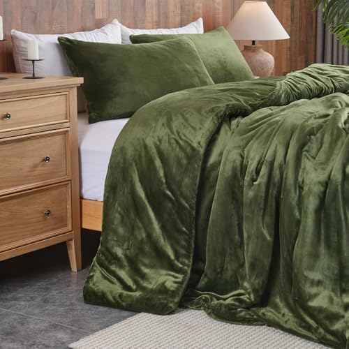Set Selimut Beludru Hijau Hutan – Set Tempat Tidur 3 Potong Berlapis Sangat Lembut