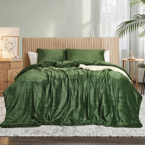 Set Selimut Beludru Hijau Hutan – Set Tempat Tidur 3 Potong Berlapis Sangat Lembut