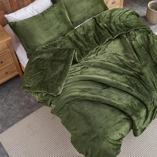 Set Selimut Beludru Hijau Hutan – Set Tempat Tidur 3 Potong Berlapis Sangat Lembut