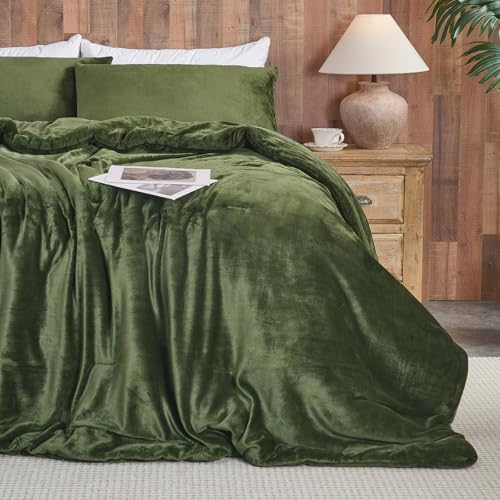 Set Selimut Beludru Hijau Hutan – Set Tempat Tidur 3 Potong Berlapis Sangat Lembut