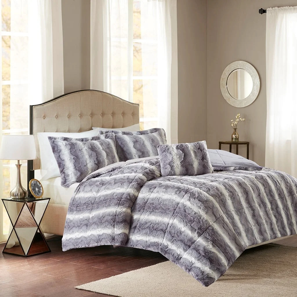 Set Penutup Selimut Bulu Cerpelai Palsu, Set Tempat Tidur Mewah Berlapis dengan Bulu Palsu Serat Mikro Lembut, Set Penutup Selimut Modern Nyaman