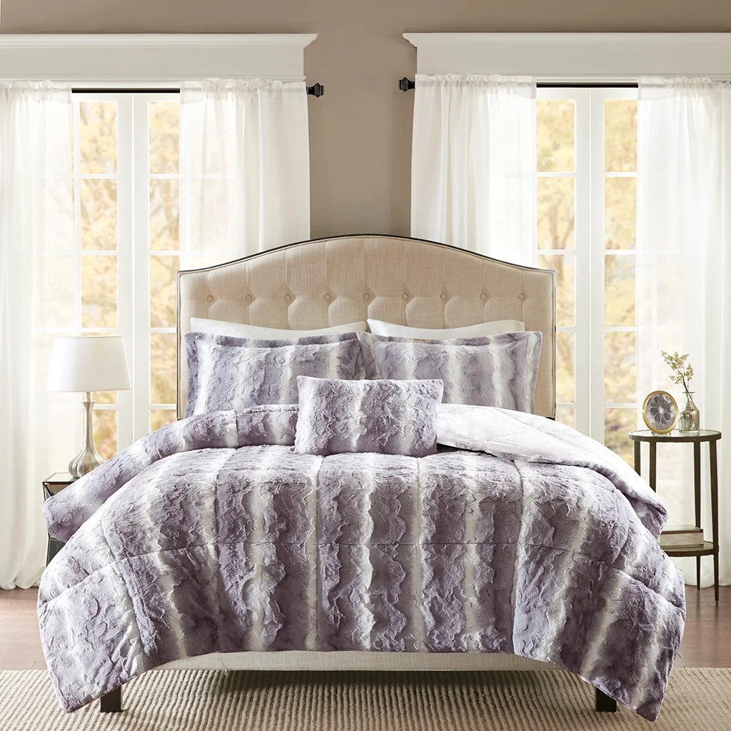 Set Penutup Selimut Bulu Cerpelai Palsu, Set Tempat Tidur Mewah Berlapis dengan Bulu Palsu Serat Mikro Lembut, Set Penutup Selimut Modern Nyaman